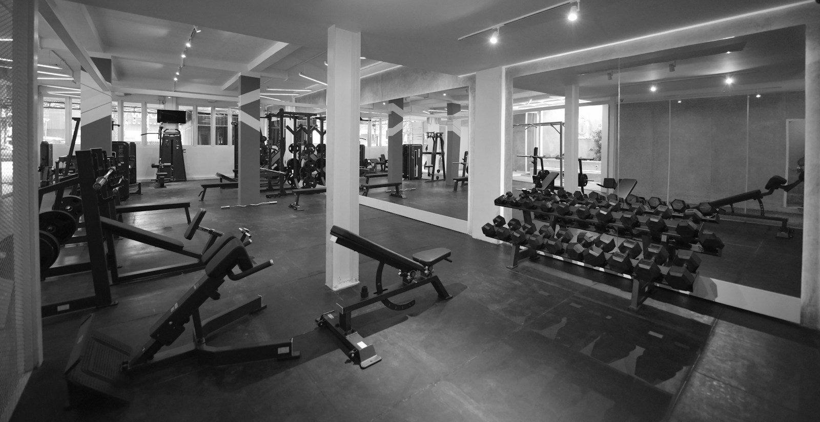 Racks and benches on the training floor